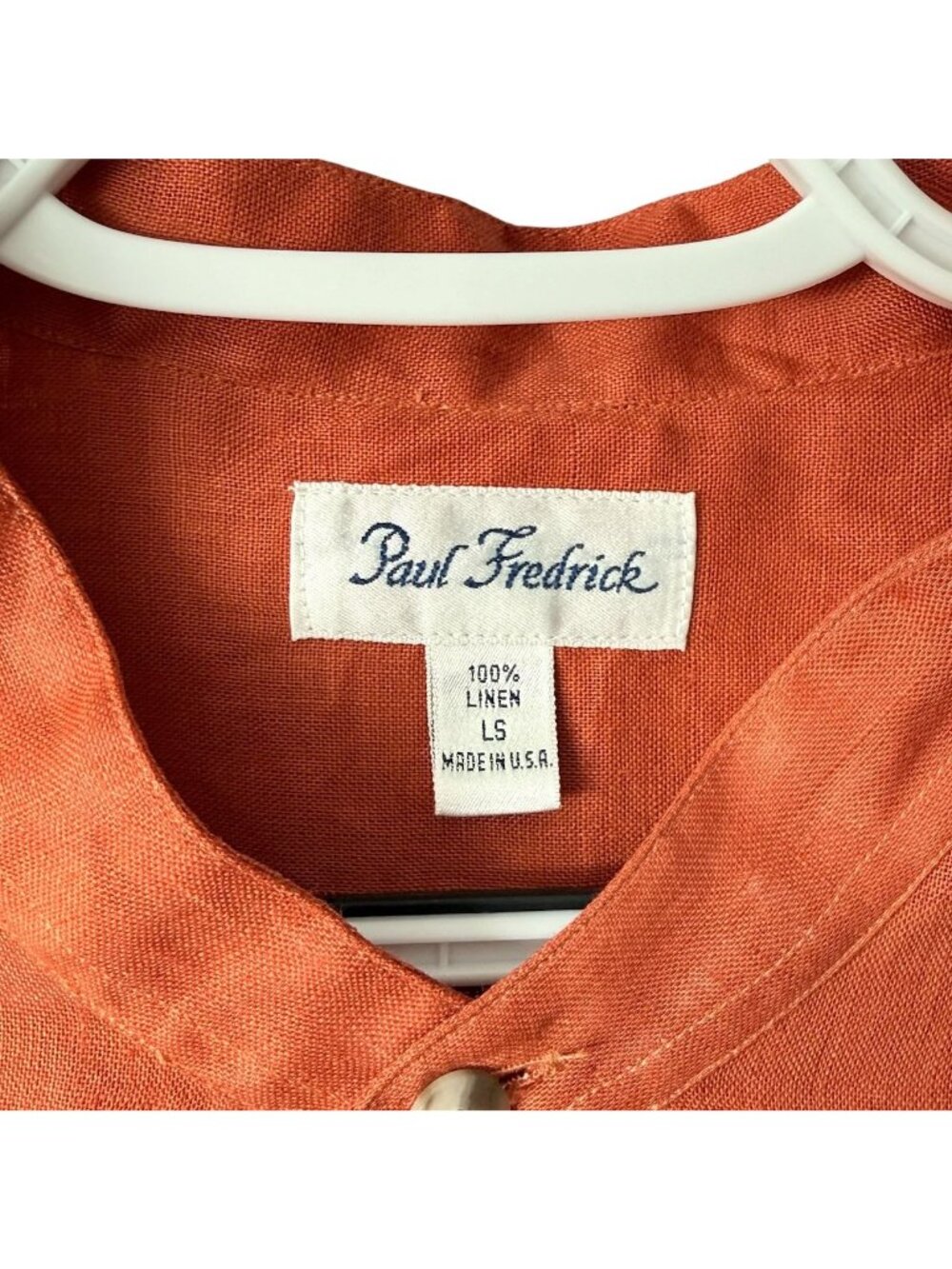 Paul Fredrick Mens 16-1/2 Mandarin Collar Long Sleeve Linen Shirt Rust Orange US - Picture 6 of 16